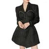 Work Dresses Women Autumn Winter Tweed Long Sleeve Coat Mini Skirt Set Small Fragrance Black Fashion Chic Elegant Party Two-piece Lady Suit