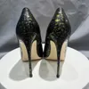 Sapatos de vestido preto jacaré couro salto alto stilettos 10cmhigh deslizamento na festa mulheres boca rasa apontada