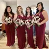 2023 Bury Bridesmaid Dresses Sheath V Neck Sleeveless Front Slit Ruched Chiffon Custom Made Plus Size Maid of Honor Gowns Vestidos Beach Wedding 403 403