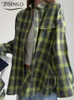 女性用ブラウスシャツシャツとブラウス秋のヴィンテージスタイルラペルルーズシャツチェッカーロングスレポケット女性のシャツファッション女性ブラウス2023L231214