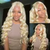 Body Wave Blonde 613 HD spets frontala peruk Mänsklig hår Brasiliansk Glueless Lace förplukt .360 Full spetsspår Syntetiska värmebeständigt redo att gå för kvinnor