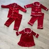 Giyim Setleri 2023 Kış Bebek Noel Pijamaları Aile Pijamaları Kadınlar için Set Set Kız Erkek Erkekler S Red Donanma Velvet Lounge Wear 231214