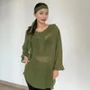 Bühne tragen Latin Dance Kleid Für Frauen Lange Ärmeln Mesh Shirts Chacha Rumba Tango Praxis Kleidung Weibliche DQS14243