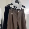 Дизайнерские женские брюки Diamond Vintage Leather Pants Осень и зима с высокой талией Прямые стройные мотоциклетные брюки для отдыха из искусственной кожи с широкими штанинами v62B #