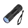 Alumínio Mini Portátil UV Ultra Violeta Blacklight 9 LED Lanterna Tocha