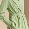 Damesblouses Chique lente herfst Dames elegante effen kleur losse tops met lange mouwen Groen mode kantoor dames zakelijke werkoverhemden