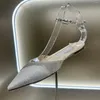 Chaussures décontractées avec chaîne en strass, sandales pointues pour femmes, pantoufles françaises plates de luxe, pour fête de Banquet, été 2023