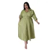 Plus Size Kleider WSFEC XL-5XL 2023 Mode Winter Einfarbig Langarm Taste Frauen Kleidung Lässig Elegantes Kleid Großhandel