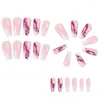 Unhas Falsas 24 pcs Bailarina Falso Mármore Roxo Gradiente Francês À Prova D 'Água Falso Unhas Press On Nail Tips Art