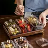 Dishes Plates Light Luxury Compartmented Dry Fruit Plate Household Glass Snack Bamboo Wood Candy Box 231213