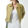 Veste d'automne en cuir de haute qualité pour femme, courte, Simple, ample, poche, Simple boutonnage, costume à revers pour moto en peau de mouton, 2023