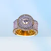 18k Cluster Gold Planted Cut CZ Crystal Hip Hop Iced Out Rings for Men Women Bling Bling Ring1414099