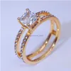 Wedding Rings 14K Gold Double Diamond Crown Ring Princess Engagement Rings For Womens Ladies Fashion Jewelry Drop Delivery Jewelry Rin Dhy76