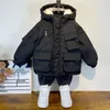 Manteau d'hiver en duvet de coton pour garçons, manteau à capuche noir, vêtements d'extérieur pour enfants de 3 à 8 ans, Parka rembourrée, combinaison de neige 231214