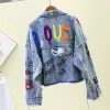 13 Styles denimjackor kvinnor high street graffiti personlighet kortklippt nitjacka fransar jean kappa