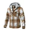 Casaco masculino outono e inverno moda casual lã com capuz quente grosso jaqueta xadrez casaco de lã à prova de vento hip hop