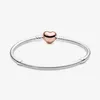 New Moments Pave Heart Clasp Snake Chain Bracelet 100% 925 Sterling Silver Chain Rose Gold Clasp With Clear Stone Fashion Accessor210w