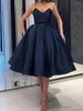 Платья для вечеринок Королевский синий короткий выпускной с карманами Vestido de Noiva без бретелек V-образных выстрелов.