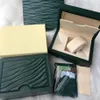 Cajas de reloj Caja de reloj verde oscuro Caja de regalo para folletos RLX Etiquetas y papeles de tarjetas en inglés Cajas de reloj de pulsera suizo 262v