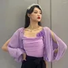 Scene Wear Purple Ballroom Dance Tops Puff Sleeves Bodysuit Fairy Flower Waltz Performance Costume Rumba Latin Practice BL11898