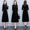 Casual Dresses 4XL Office Ladies Velvet Dress For Women 2023 Long Sleeves Black Autumn Winter Slim High-End Luxury Designer Clothes