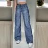 Women's Jeans High Street American Washed Retro Y2K Gothic Fashion Stitching Silhouette Straight Wide-leg Pants Women Denim Clothing