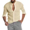 Chemises habillées pour hommes Hommes Coton Lin Blouse Été Oneck Manches Longues Bouton Lâche Solide Chemise Homme BSDZT170 231213