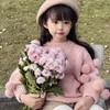 Pullover Girls Sweater 2023 Spring and Autumn Children s Fashionable Girl Baby Pink Lantern Sleeve Wool Ball Top 231214