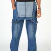 Mäns jeans män denim remmar långa byxor flera fickor män s-3xl enorma denim bib byxor mode pocket jumpsuits manliga jeans för menl231213