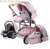 Poussettes # Voiture DVR Poussettes # Luxe Mtifonctionnel 3 en 1 Poussette bébé Portable Haute Paysage Pliant Chariot Rouge Or Nouveau-né Baby1 Drop Deli Dhv3G Q231215