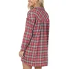 Casual Dresses Women Sexig långärmad Plaid Print Fashion Button Shirt Party Dress påsk för juniorflickor