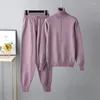 Calças femininas de duas peças Ensemble Femme Hiver Sweater Matching Define Inverno Harem Mulheres Calça Casual Moda Outono Turtleneck Sólido Zestawy Do