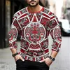 Suéteres masculinos 2023 moda outono algodão pulôver manga comprida tops camisetas 3d impresso gráfico méxico asteca o pescoço oversized tee