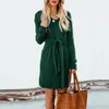 Casual Dresses Womens V Neck Knit Sweater Midi Dress Long Sleeve Tie Waist With Slit For Women Petite Sizes