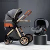 Passeggini# Passeggini# 2021 Passeggino High Landscape 3 in 1 Carrozzina di lusso Passeggino Cradel Marsupio Kinderwagen Car311o Q231215