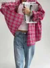 Koszule bluzek damskich MNEALAY18 Street Style Drop ramię Jasno Różowe Koszule Zwyciężone Blapy Kobiety Bluzki z długimi rękawami i wierzchołki Spring 2024 YQ231214