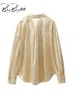 Vestido de dos piezas BlingBlingee Oro Brillante Metálico Mujer Blusa Maxi Falda Trajes Traf 2024 Primavera V Cuello Camisa de manga larga Mujer Top Sets Y2K 231213