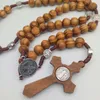 Chapelet en perles de bois pour hommes et femmes, 10mm, pendentif croix, corde tissée, chaîne, collier, accessoires de bijoux, 1273V