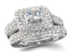 Avec pierres latérales taille 5678910 bijoux taille princesse or blanc 14 carats rempli de topaze complète gemme diamant simulé femmes mariage Enga9574814