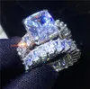 Vecalon Vintage Ring Sets 925 sterling silver Princess cut Diamond Engagement Wedding band rings for women men Jewelry7937668