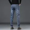 Herr jeans termiska stretch vinter snö varm plysch smal n ben förtjockar fleece denim långa byxor koreanska modebyxor 231213