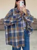 Women's Blouses Shirts Mueyaruho Women Vintage Oversized Plaid Shirt Flannel Casual Long Sleeve Loose Fit Blouse 2023 Autumn Winter YQ231214