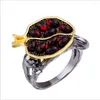 Cluster Rings Ethnic Garnet Tree Rattan Metal Black Gold Color Ring Vintage Creative Party Jewelry