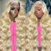 Body Wave Blonde 613 HD spets frontala peruk Mänsklig hår Brasiliansk Glueless Lace förplukt .360 Full spetsspår Syntetiska värmebeständigt redo att gå för kvinnor