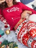 Pijamas femininos feliz natal algodão pijamas conjunto para mulheres longas calças de treliça natal impressão pijamas roupas pijama mais tamanho