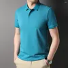 Polos masculinos 2023 camisa polo sólida manga curta camiseta preto topos casual negócios botão t camisas de verão roupas masculinas