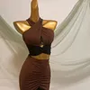 Palco desgaste 2023 trajes de desempenho de dança latina marrom tops saias terno chacha rumba tango vestido feminino adulto dqs13993