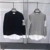 남자와 여자 스웨터 패션 디자이너 Thombrownsweatshirt 새로운 까마귀 라운드 넥 풀오버 슬림 핏 셔츠 패치 워크 4 줄기 캐주얼 긴 슬리브베이스 s
