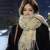 Halsdukar höst vinter faux kashmir halsduk för kvinnor varm retro lång storlek sjal koreansk version mångsidig söt flicka stickad nacke