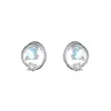 Stud Earrings Korean Exquisite Niche Blue Color Stone Hollow For Women Earring Fashion Jewelry